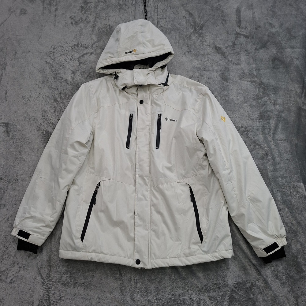 Gemyse‎ jacket Mens L White Hooded Ski Snowboarding Warm Furry Lined Gorpcore